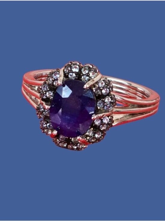 Sunny Jewels USA Jewelry - 925 Sterling Silver Ring Sz 8.5 with Natural Sapphire & Cz